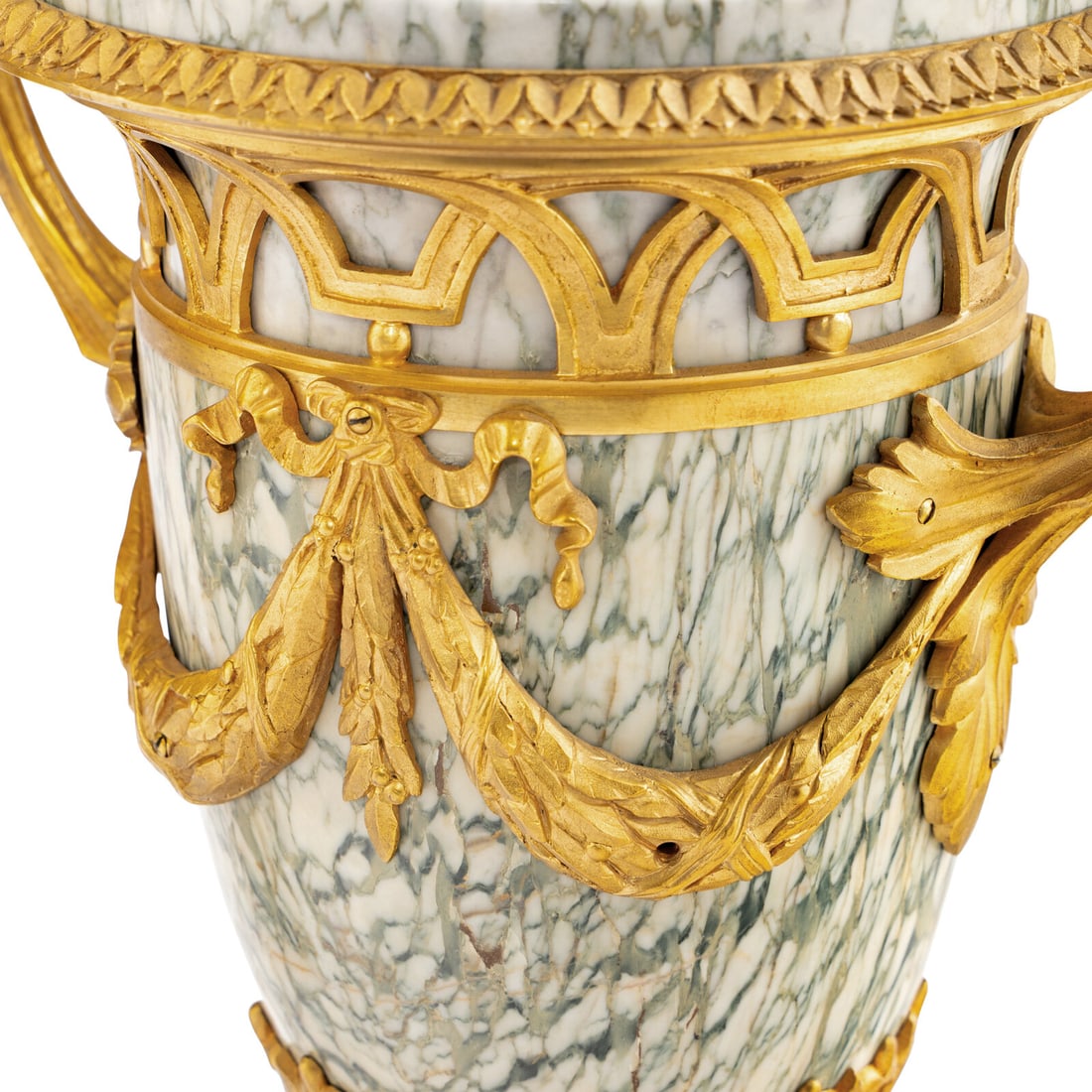 A Pair of Louis XVI Style Marble and Gilt Bronze Mounted Urns - 6
