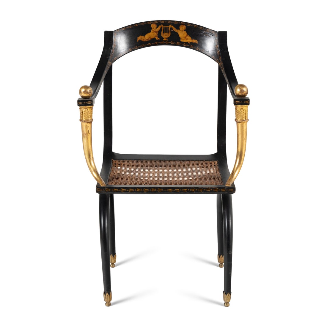 A Consulat Painted, Parcel Gilt and Ebonized Fauteuil (1 of 5)