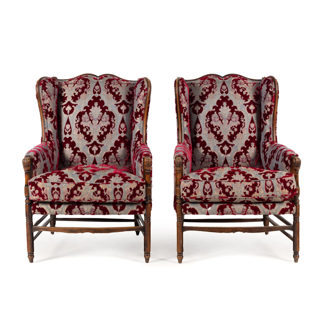 A Pair of French Walnut Bergères: A Pair of French Walnut Bergères 19th Century Height 41 1/2 x width 28 x depth 33 inches. Property of a California Collector This lot is located in Chicago.