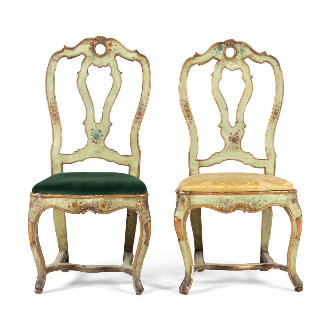 A Pair of Venetian Green and Polychrome Decorated Side Chairs (1 of 3)