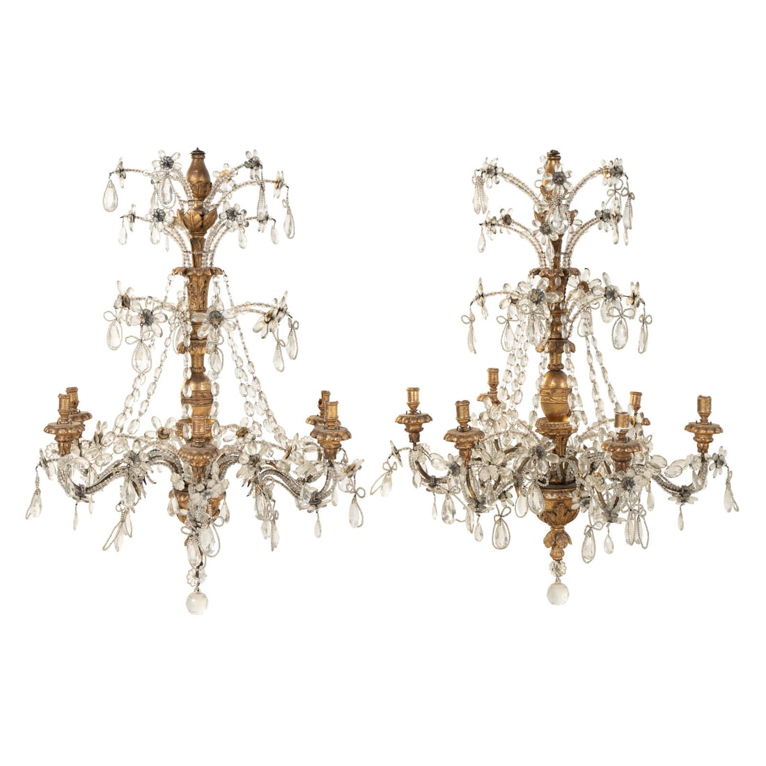 A Pair of Italian Giltwood and Cut-Glass Six-Light Chandeliers (1 of 5)