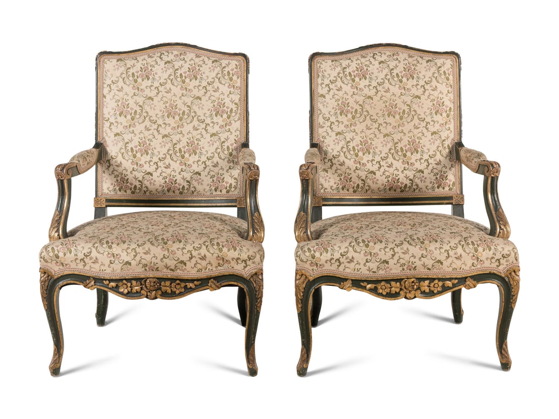 A Pair of Italian Rococo Style Painted and Parcel Gilt Fauteuils (1 of 3)