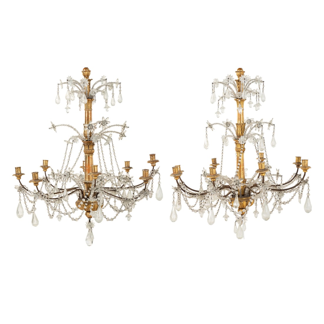 A Pair of Italian Giltwood and Cut-Glass Six-Light Chandeliers (1 of 5)