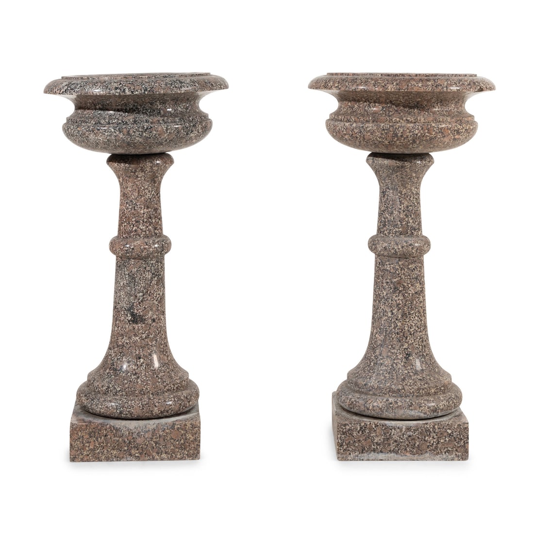 A Pair of Neoclassical Style Pink Granite Jardinières: A Pair of Neoclassical Style Pink Granite Jardinières 20th Century Height 40 x diameter 19 1/2 inches. Property of a California Collector This lot is located in Chicago. Provenance: Property from