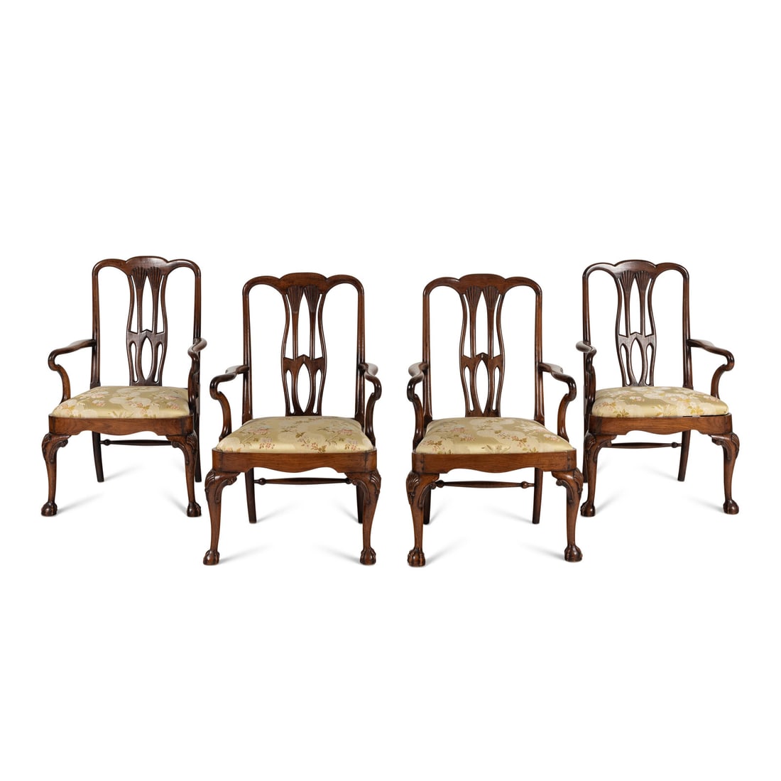 A Set of Four George I Walnut Armchairs: A Set of Four George I Walnut Armchairs 18th Century Height 41 3/4 x width 26 x depth 23 inches. Property from the Estate of Richard and Annette Bloch, Kansas City, Missouri This lot is located in Chi