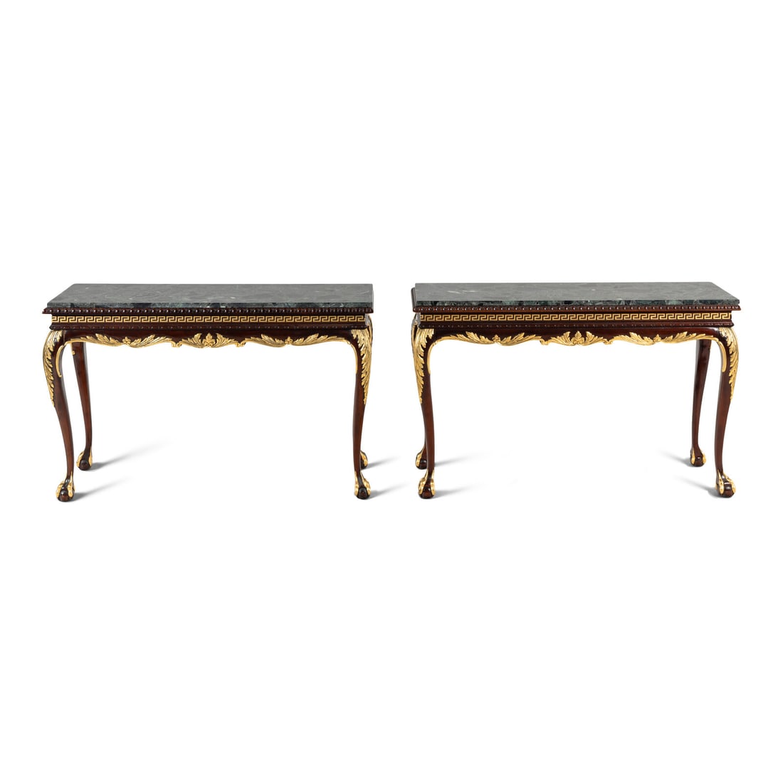 A Pair of George II Style Parcel Gilt Mahogany and Marble-Top Console Tables (1 of 3)