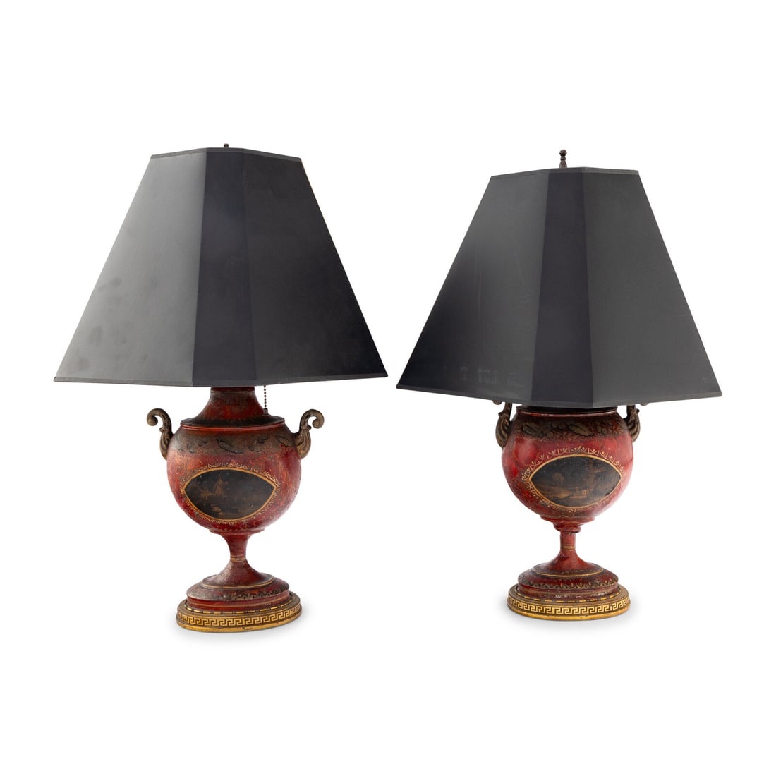 A Pair of Regency Painted Tôle Urns Mounted as Lamps (1 of 4)