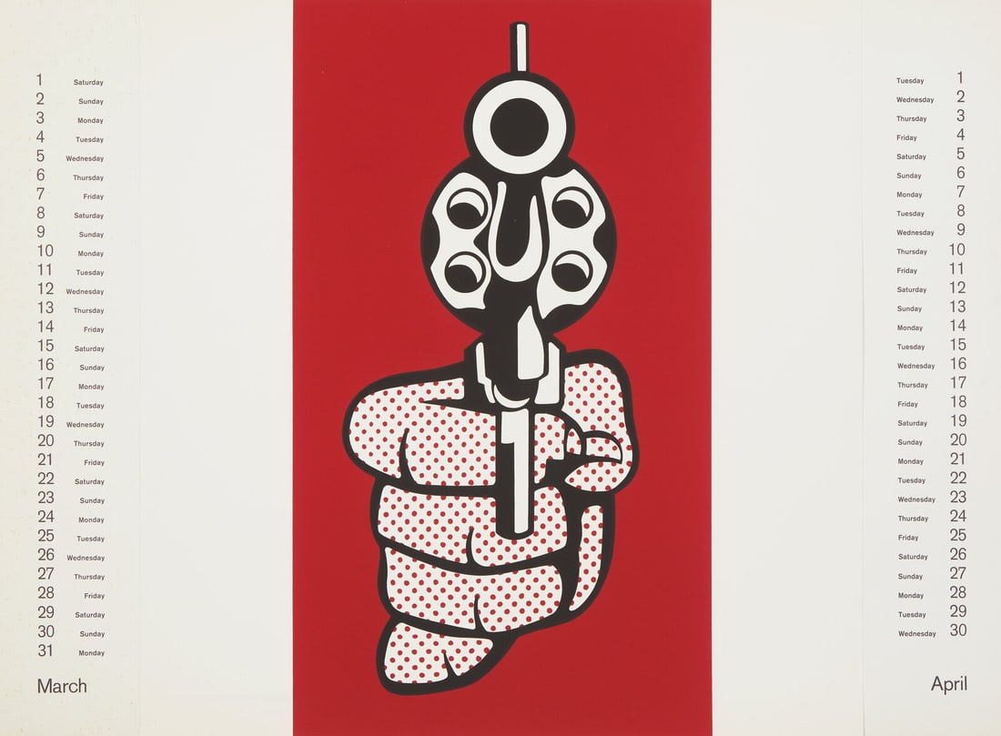Roy Lichtenstein (American, 1923-1997) Pistol (from Banner Multiples Calendar), 1968: Roy Lichtenstein (American, 1923-1997) Pistol (from Banner Multiples Calendar), 1968 screenprint in colors from an edition of unknown size 15 1/4 x 8 5/8 inches. This lot is located in Philadelphia. P