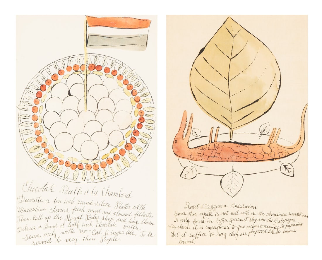 Andy Warhol (American, 1928-1987) Roast Iguana and Chocolate Balls a la Chambord (two works from (1 of 7)