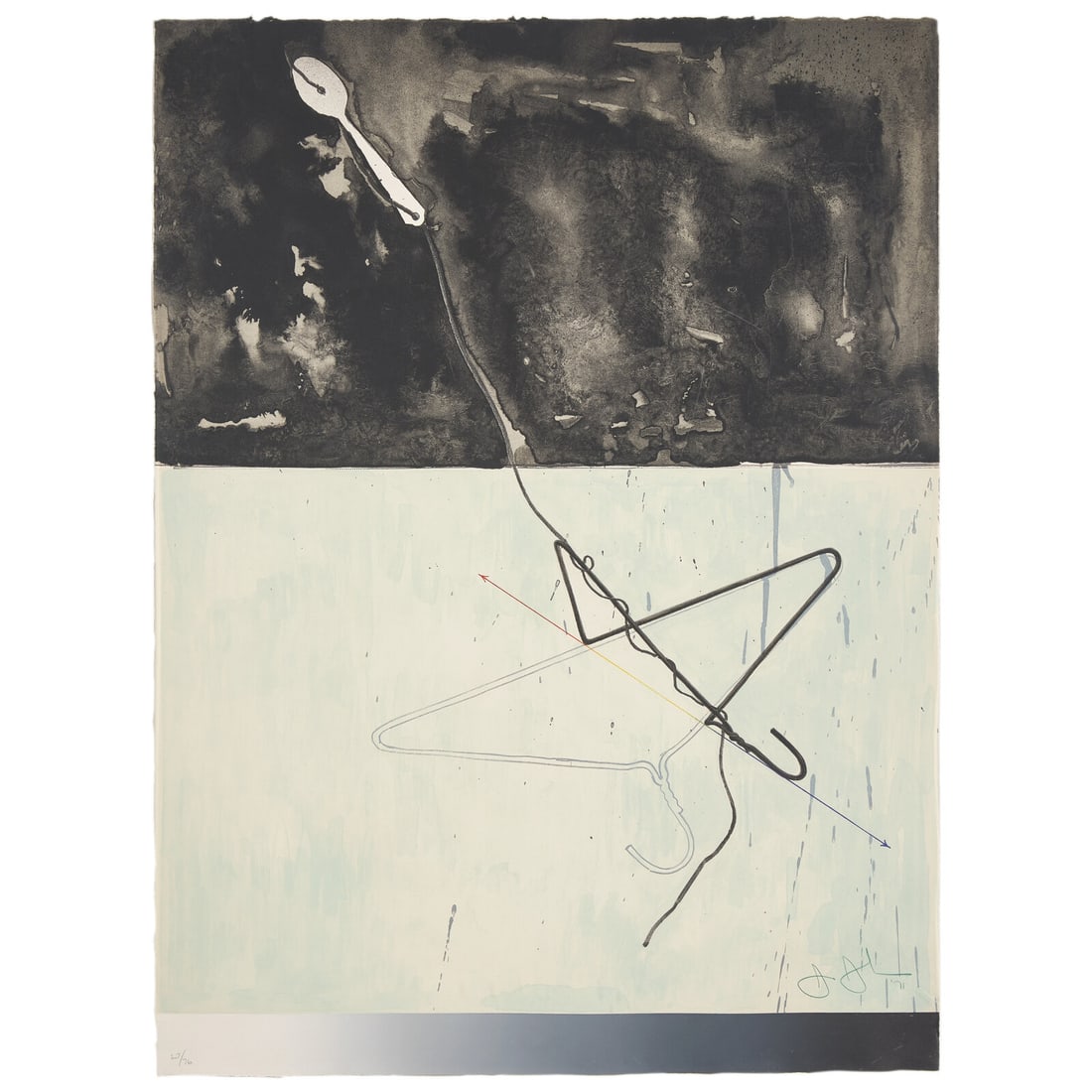 Jasper Johns (American, b. 1930) Coathanger and Spoon (from Fragments-According to What), 1971: Jasper Johns (American, b. 1930) Coathanger and Spoon (from Fragments-According to What), 1971 lithograph in colors on Arches paper signed and dated in green pencil; numbered 27/76 in pencil 34 x 25 3