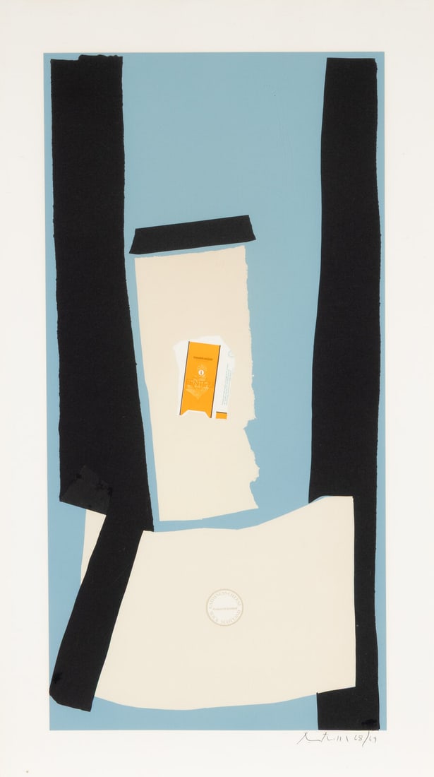 Robert Motherwell (American, 1915-1991) Harvest, in Scotland (from Summer Light Series), 1973: Robert Motherwell (American, 1915-1991) Harvest, in Scotland (from Summer Light Series), 1973 lithograph in colors with collage signed and numbered 68/69 in pencil 36 x 18 inches. Published and printe
