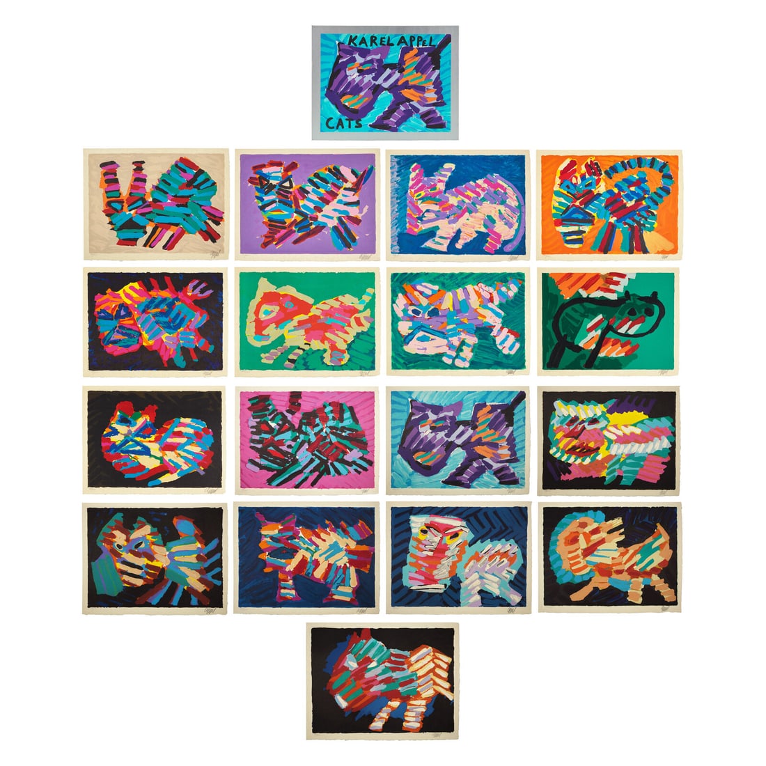 Karel Appel (Dutch, 1921-2006) Cats (complete portfolio of seventeen lithographs, with title page (1 of 20)