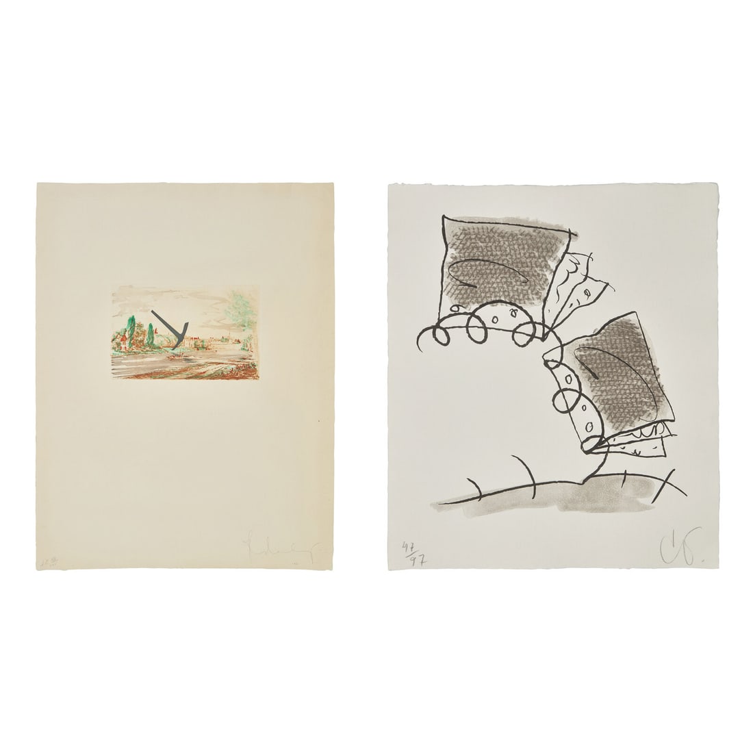 Claes Oldenburg (American, 1929-2022) A pair of prints (The Spitzhacke, 1982, Superimposed on a (1 of 7)