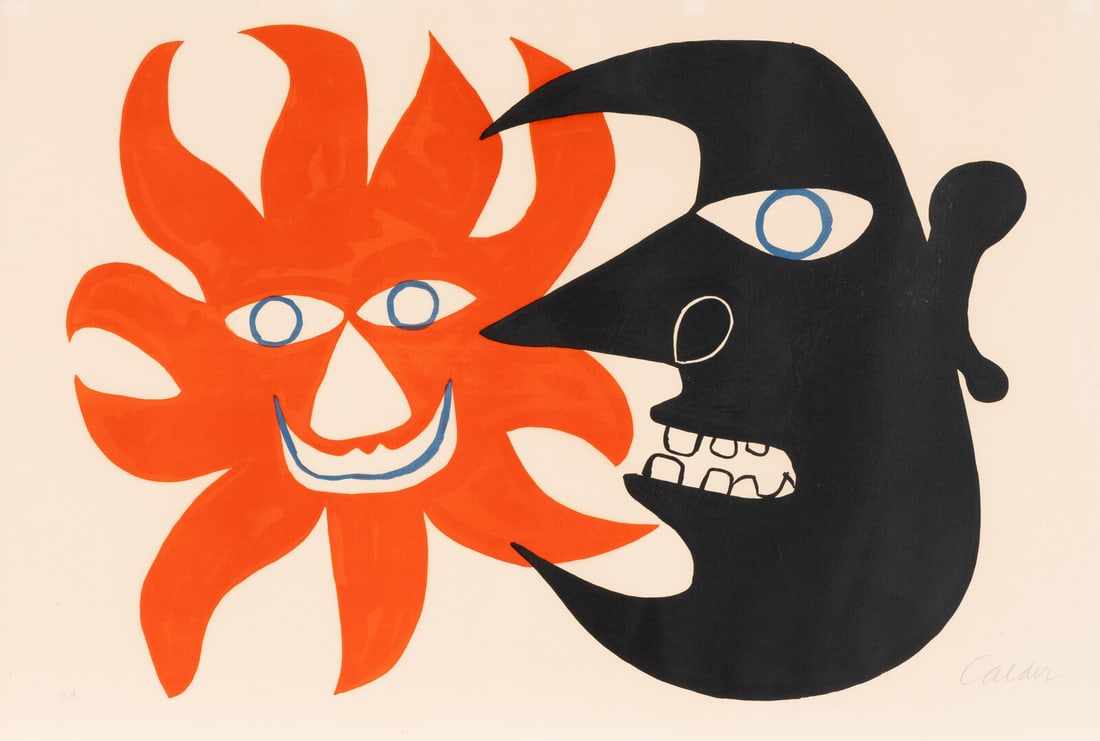 Alexander Calder (American, 1898–1976) Black Moon and Red Sun, ca. 1970: Alexander Calder (American, 1898–1976) Black Moon and Red Sun, ca. 1970 lithograph in colors signed and inscribed 'EA' in pencil 24 x 35 5/8 inches. Property from the Estate of Jon Croke, Chicag