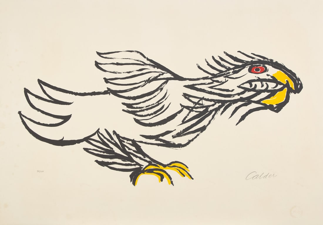 Alexander Calder (American, 1898–1976) L'Aigle (from The Flying Colors Collection), 1975: Alexander Calder (American, 1898–1976) L'Aigle (from The Flying Colors Collection), 1975 lithograph in colors signed and numbered 29/100 in pencil Sheet: 23 7/8 x 34 1/4 inches. This lot is loca