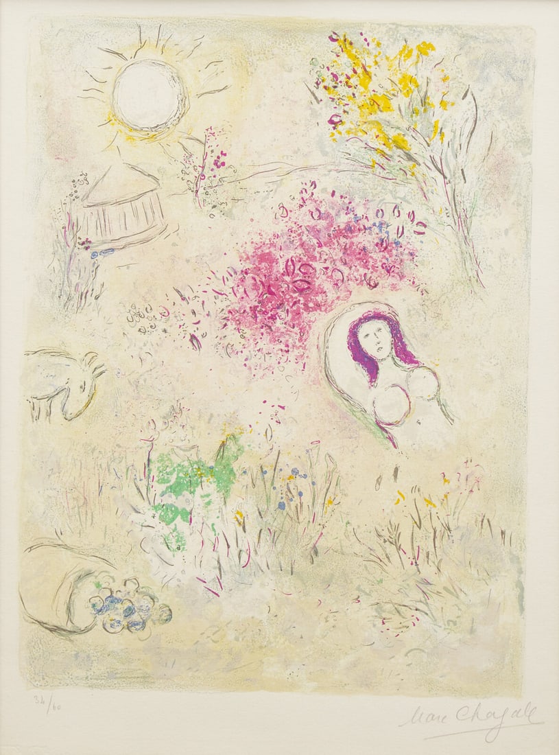 Marc Chagall (Belarusian/French, 1887–1985) Chloé (from Daphnis and Chloé), 1961: Marc Chagall (Belarusian/French, 1887–1985) Chloé (from Daphnis and Chloé), 1961 lithograph in colors on Arches paper signed and numbered 34/60 in pencil 16 7/8 x 12 5/8 inches. This l