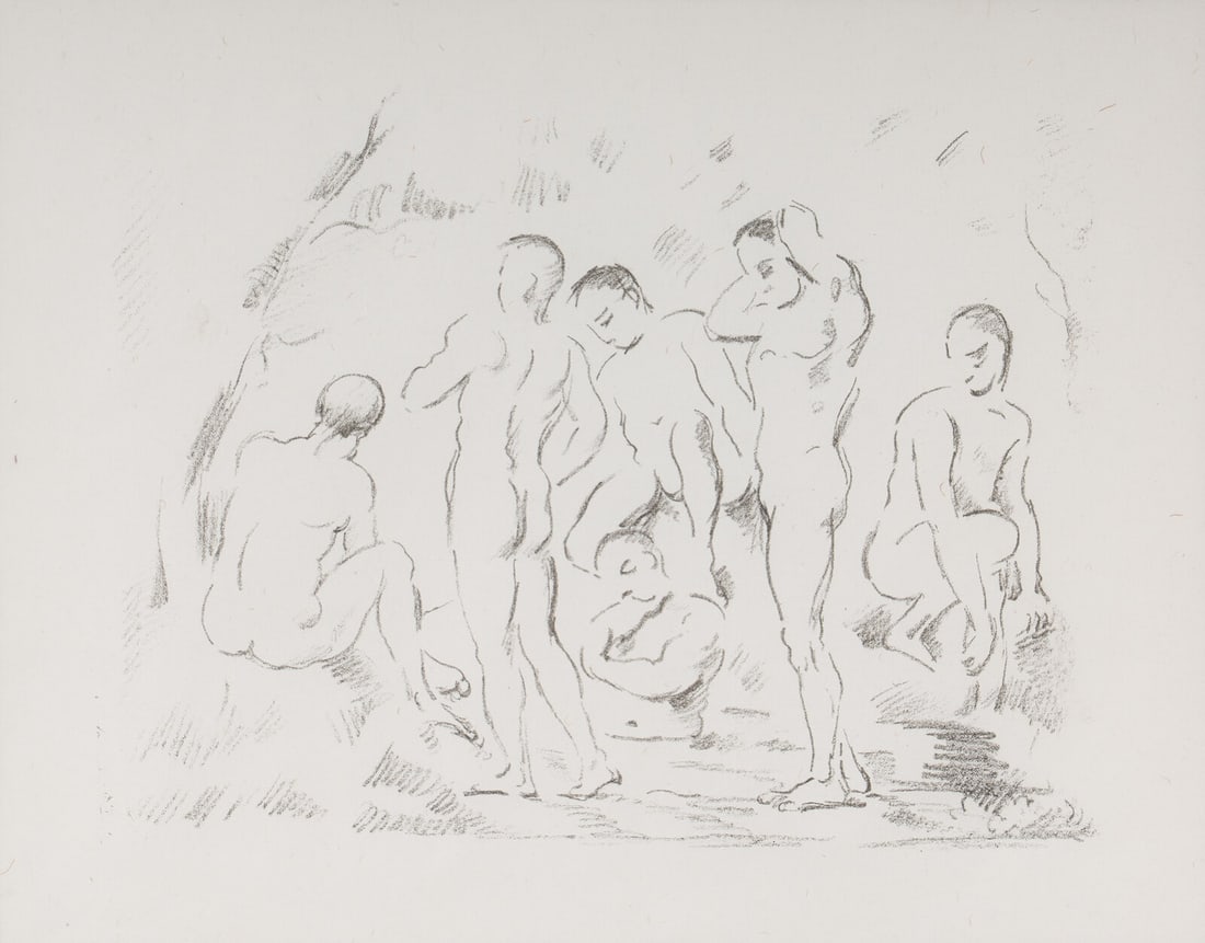 Paul Cézanne (French, 1839-1906 Les baigneurs (petit planche), ca. 1897: Paul Cézanne (French, 1839-1906 Les baigneurs (petit planche), ca. 1897 lithograph on thin laid Chine volant unsigned as issued 8 1/2 x 11 1/2 inches. This lot is located in Chicago. Provenance: