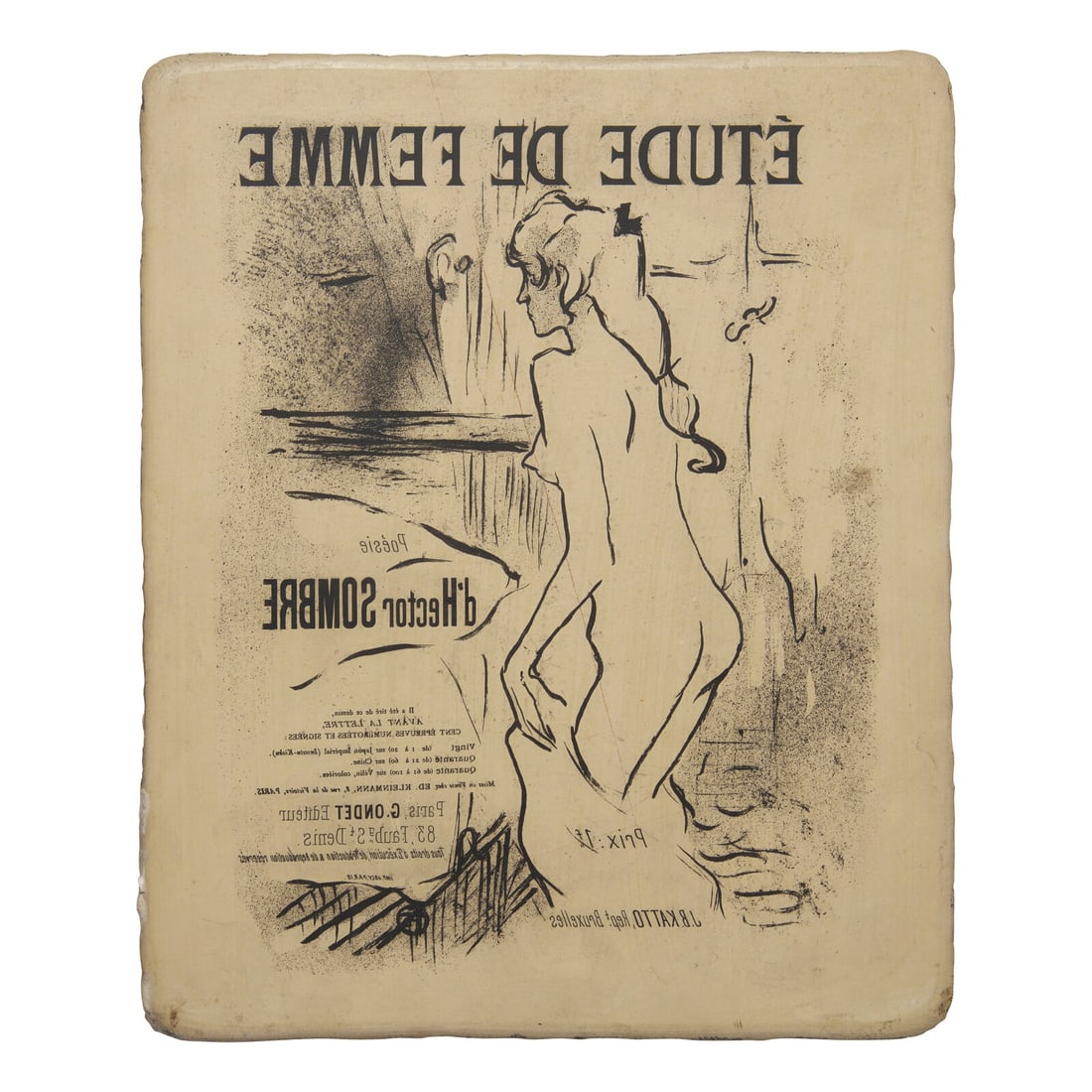 Henri de Toulouse-Lautrec (French, 1864–1901) Original Lithographic Stone for Étude de (1 of 3)