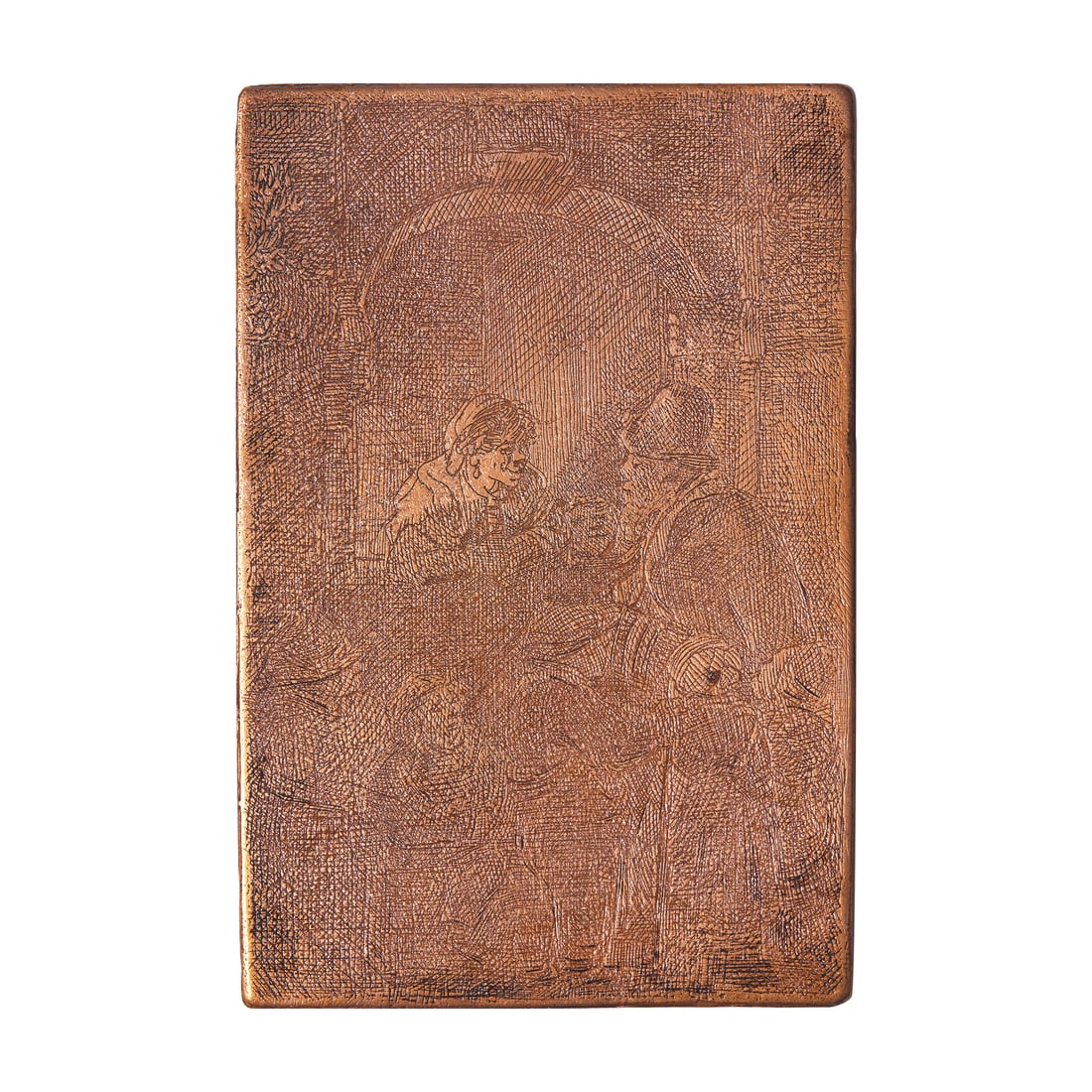 Rembrandt van Rijn (Dutch, 1606–1669) Original Copper Plate for Woman at a Door Hatch Talking (1 of 3)