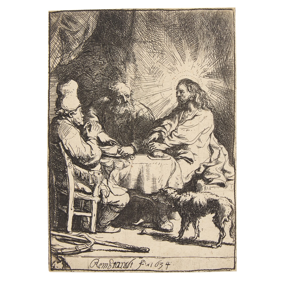 Rembrandt van Rijn (Dutch, 1606–1669) Christ at Emmaus: the Smaller Plate, 1634: Rembrandt van Rijn (Dutch, 1606–1669) Christ at Emmaus: the Smaller Plate, 1634 etching and drypoint 4 1/16 x 2 7/8 inches. This lot is located in Philadelphia. Provenance: P. & D. Colnaghi