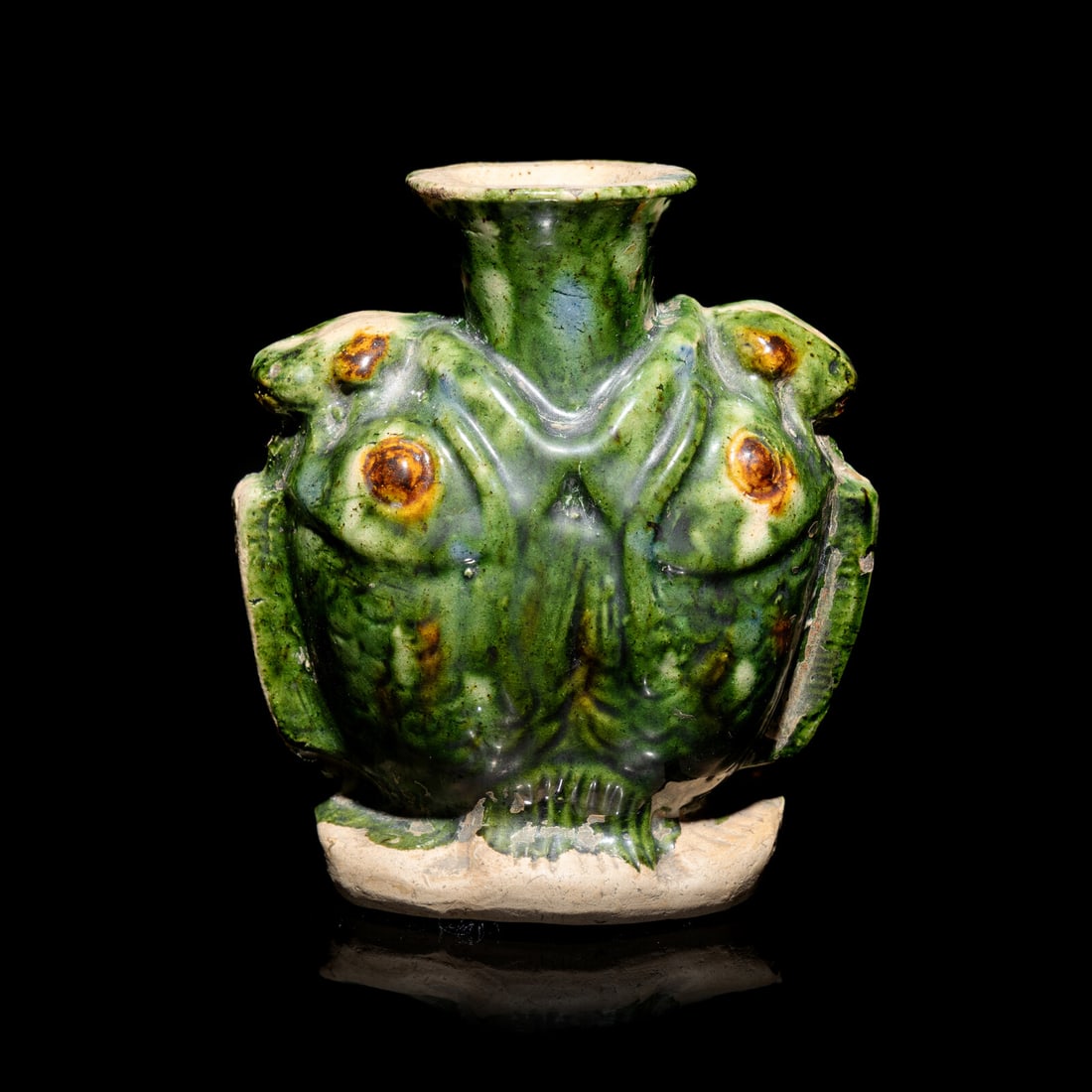 A Small Chinese Sancai Glazed 'Double Fish' Vase, Tang Dynasty 唐 三彩雙 (1 of 5)
