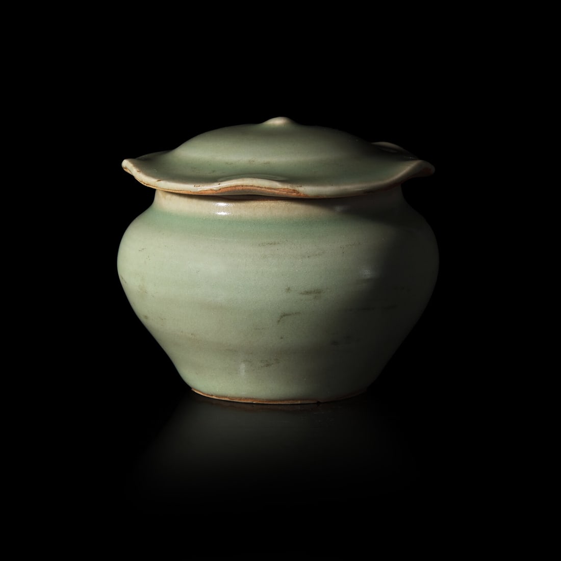 A Small Chinese Longquan Style Celadon Glazed Covered Jar 龍泉窯青釉 (1 of 3)