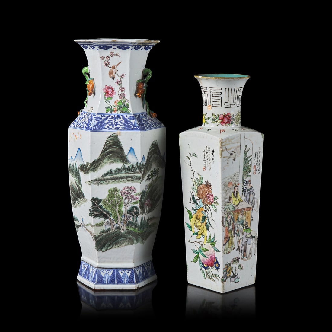 Two Chinese Porcelain Faceted Vases 粉彩方瓶兩件 (1 of 2)