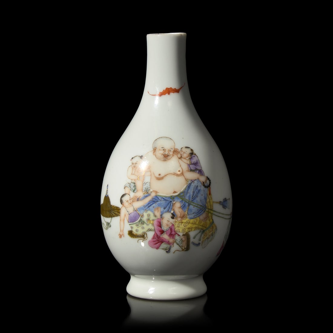 A Finely-Decorated Famille Rose 'Budai' Vase, Probably Republic Period 或民國 (1 of 3)