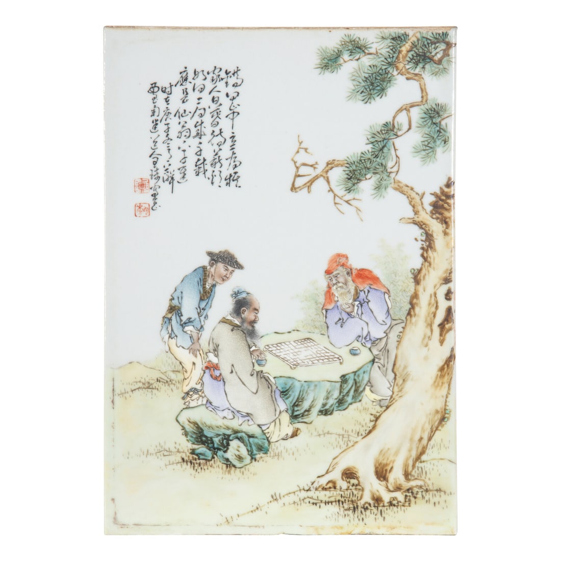 A Chinese Famille Rose Decorated Plaque Attributed to Wang Qi (1884-1937), 20th Century 王 (1 of 3)
