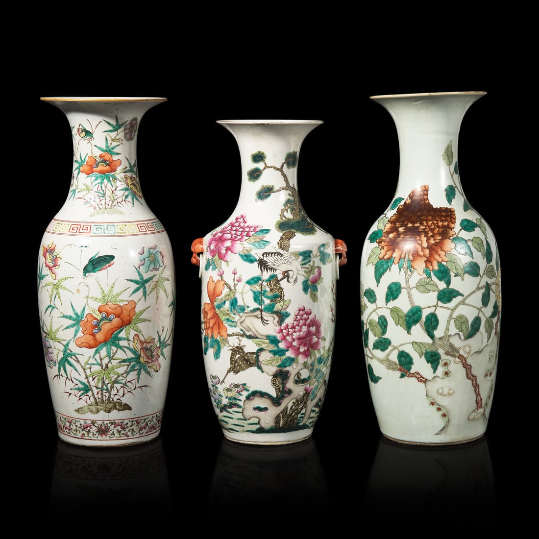 Three Chinese Famille Rose Porcelain 'Butterfly and Flower' Vases 粉彩蝶戀 (1 of 3)