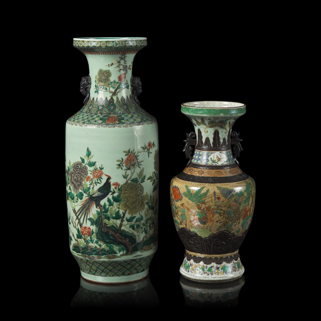 Two Chinese Famille Verte Porcelain Vases 五彩盤口瓶兩件 (1 of 3)