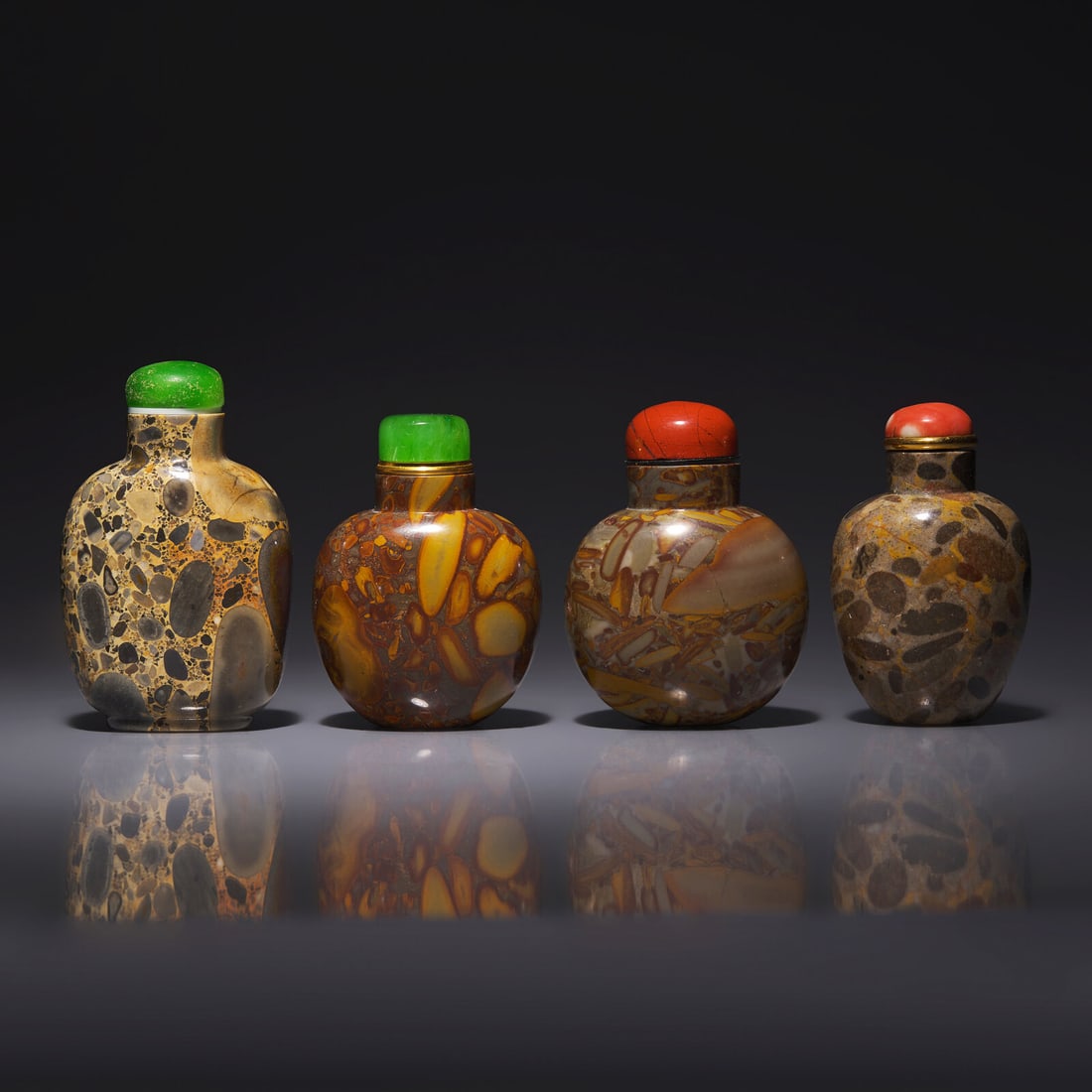 Four Chinese Puddingstone Snuff Bottles 抱子石鼻烟壺四 (1 of 2)