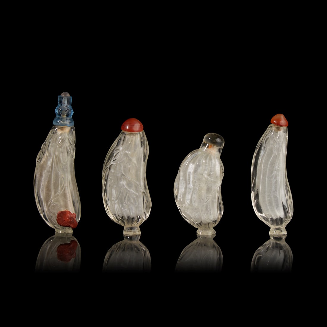Four Chinese Rock Crystal 'Melon' Snuff Bottles, 19th-20th Century 晚清-民國 (1 of 2)