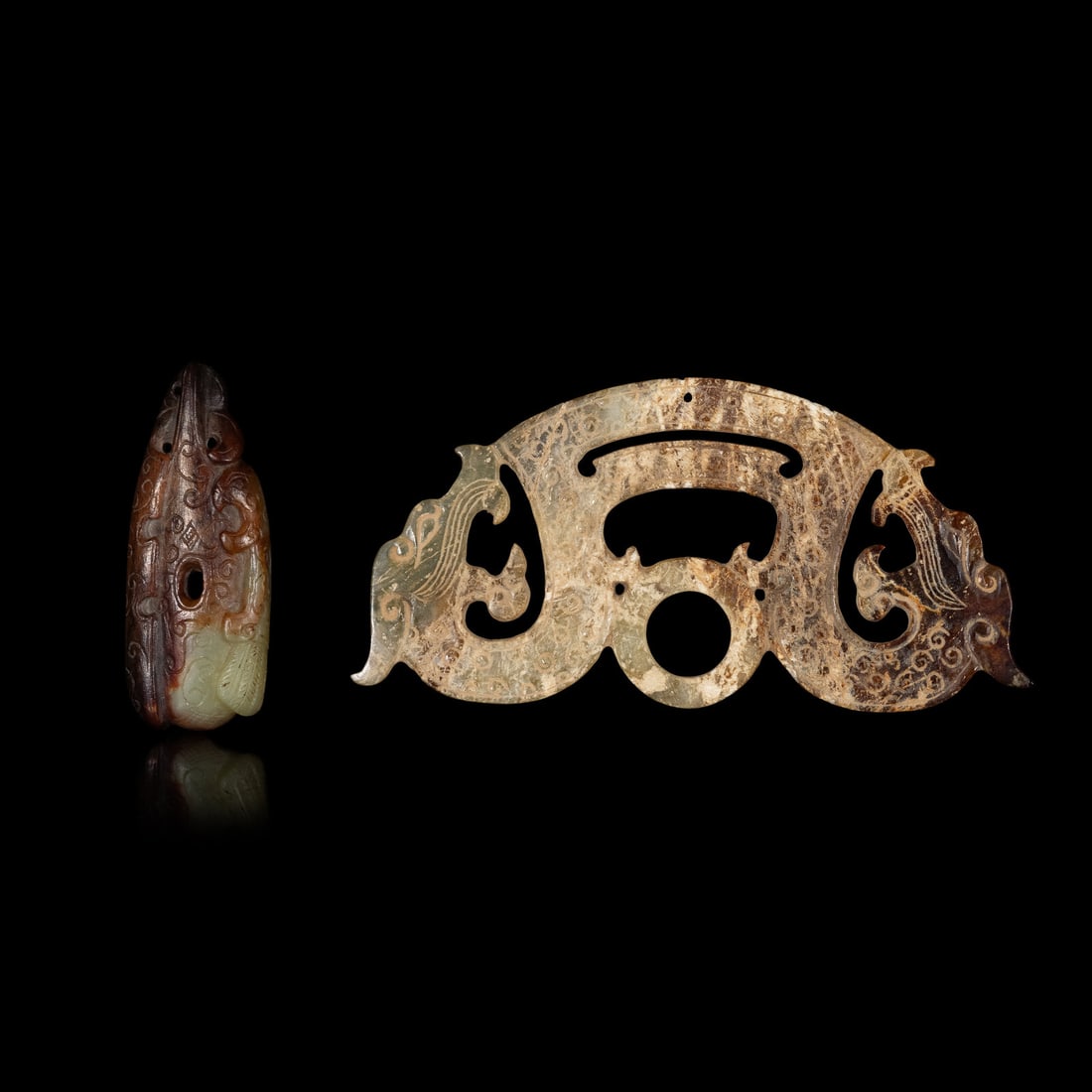 Two Chinese Archaistic Jade 'Dragon' Pendants 仿古玉佩兩件 (1 of 2)