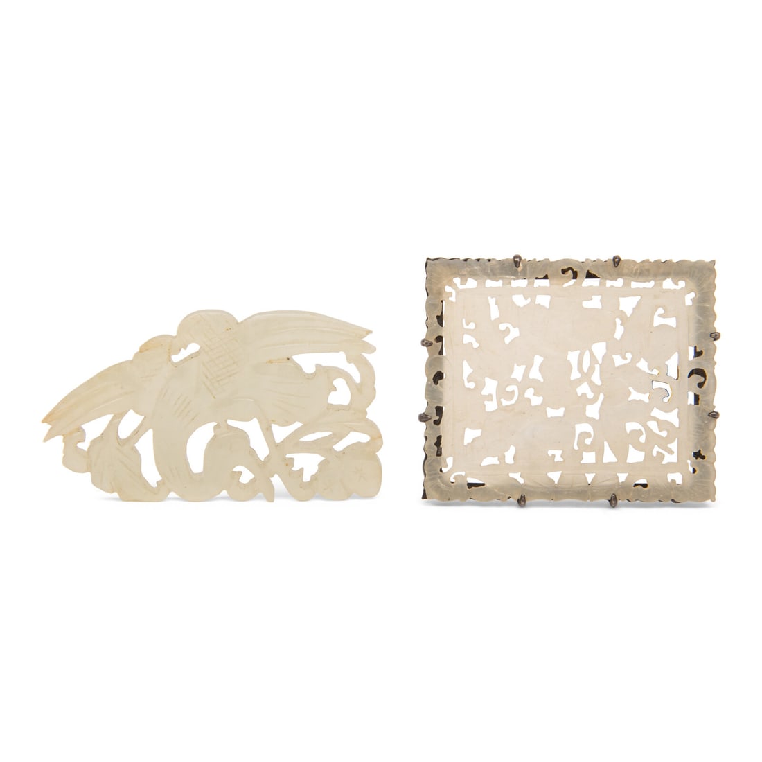 Two Chinese White Jade Plaques, Qing Dynasty 清 白玉花片兩 (1 of 2)