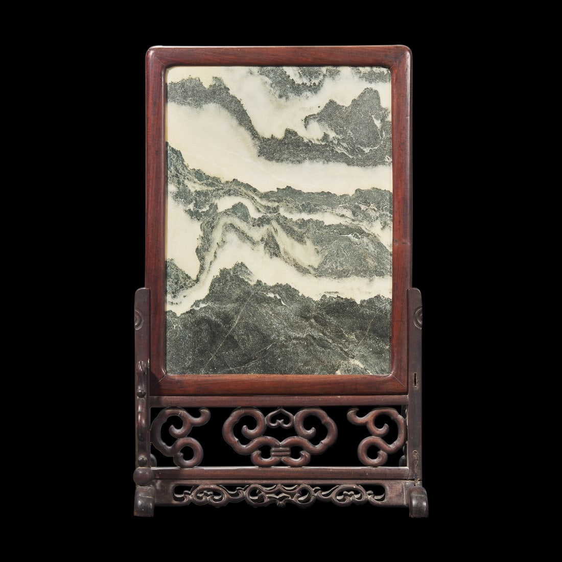 A Chinese "Dali" Marble Inset Carved Hardwood Table Screen, 19th/20th Century 晚清 (1 of 3)