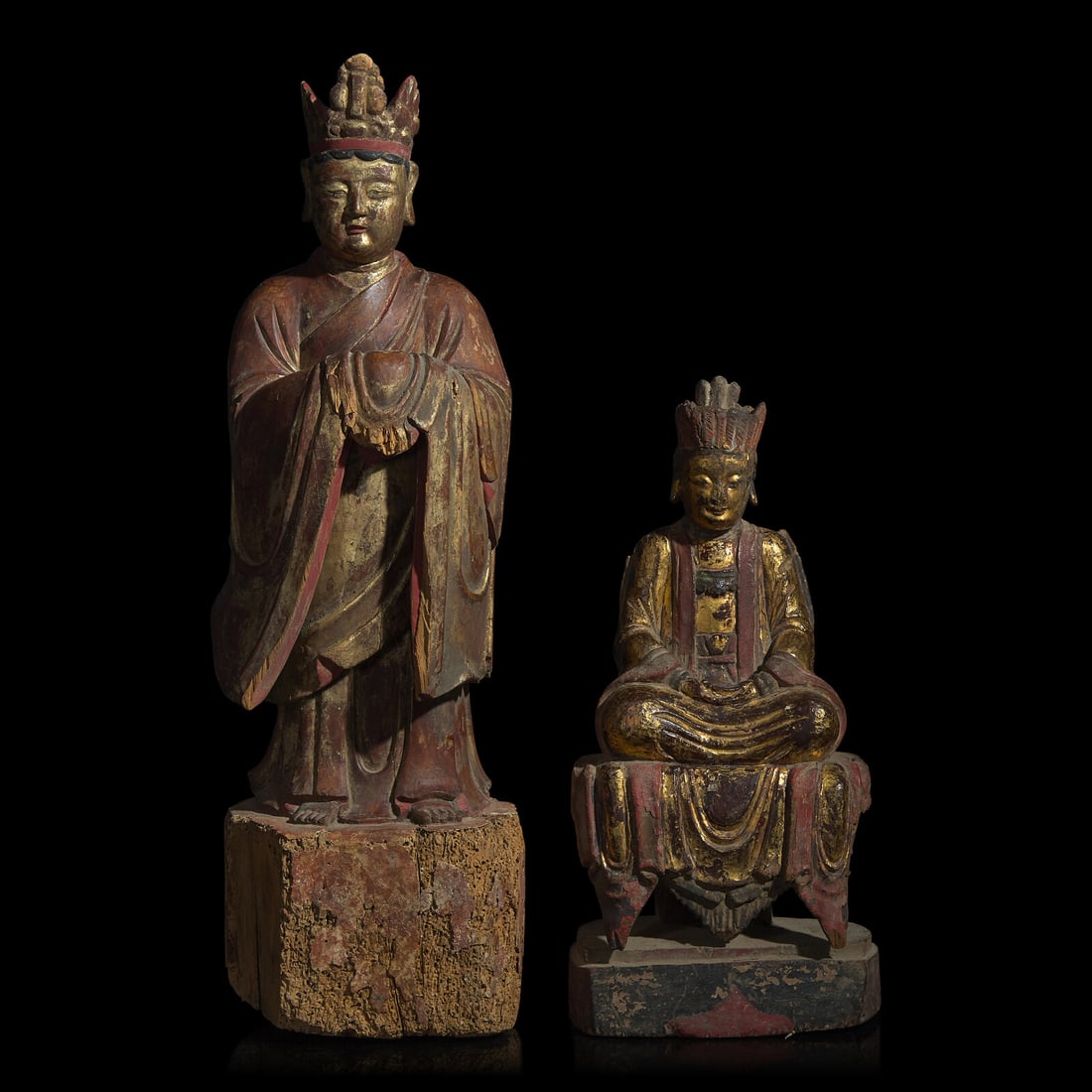 Two Chinese Gilt Wood Figures of Bodhisattvas 木漆金菩薩像 (1 of 4)