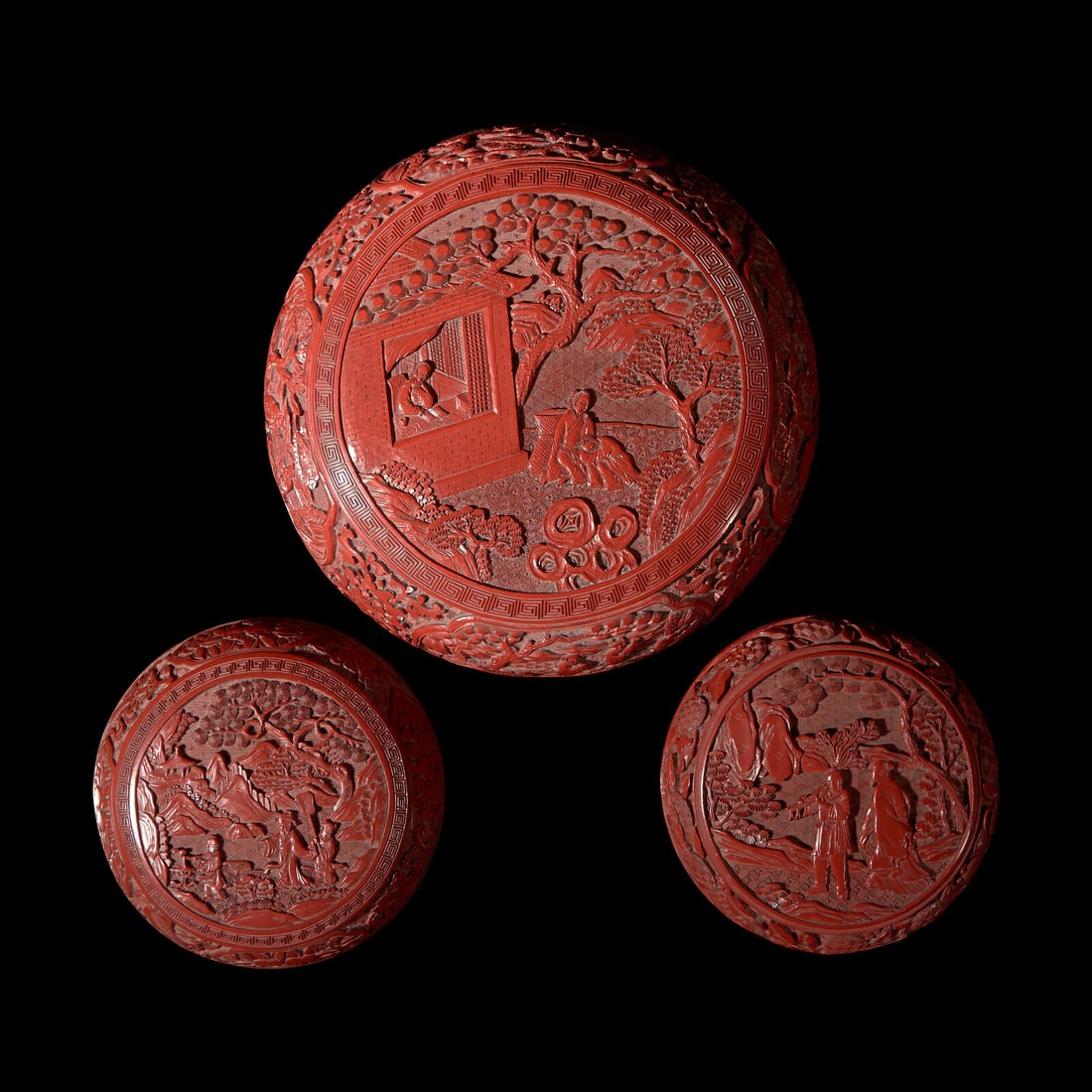 A Group of Three Chinese Cinnabar Lacquer Boxes, Late 19th/20th century 晚清民 (1 of 4)