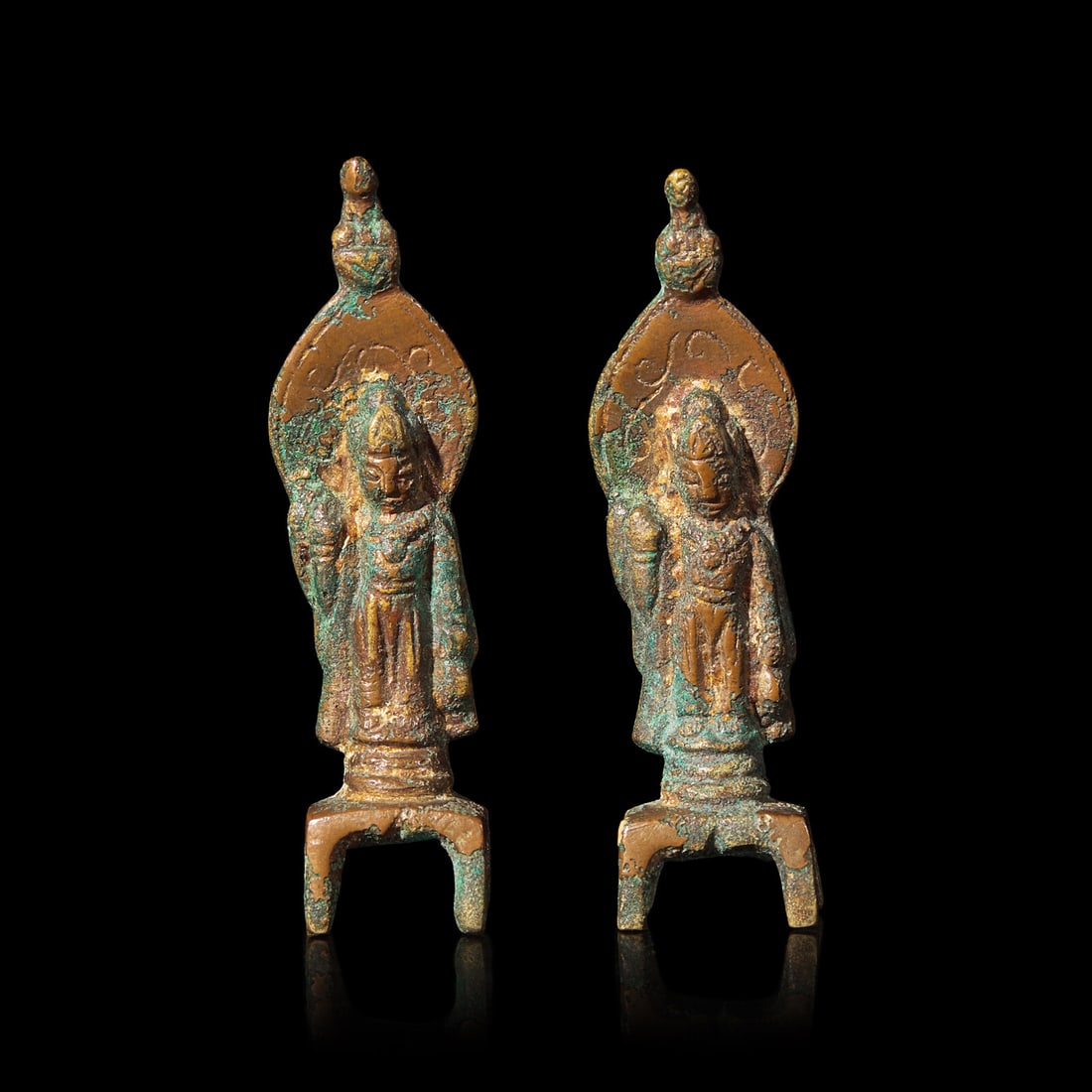 A Miniature Pair of Chinese Bronze Standing Figures of Avalokiteshvara 銅菩薩 (1 of 2)