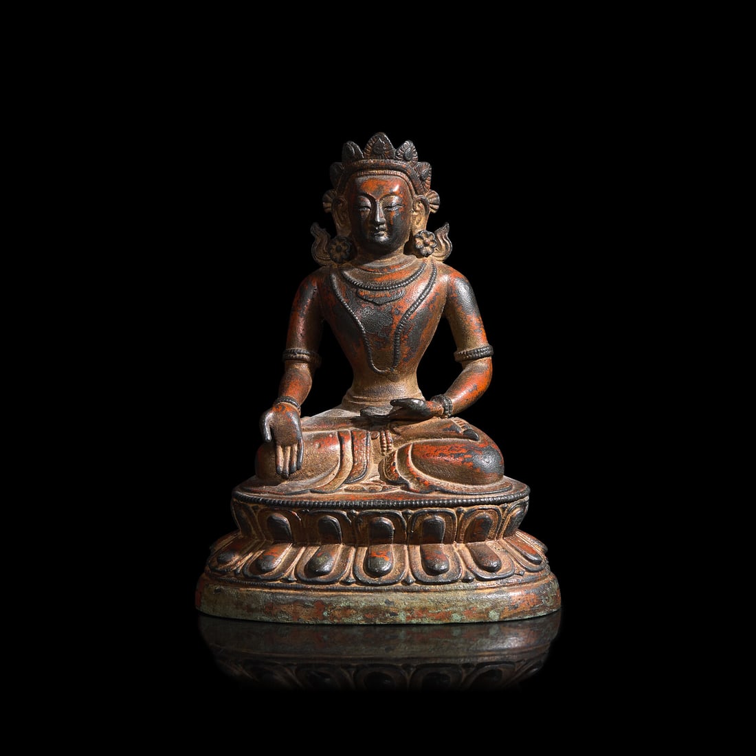 A Tibeto-Chinese Bronze Figure of Seated Baisajyaguru 藏漢銅藥師 (1 of 3)