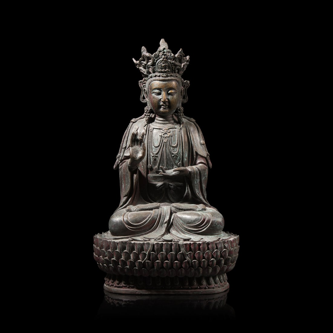 A Chinese Patinated Bronze Figure of a Seated Bodhisattva 銅觀音坐像 (1 of 4)