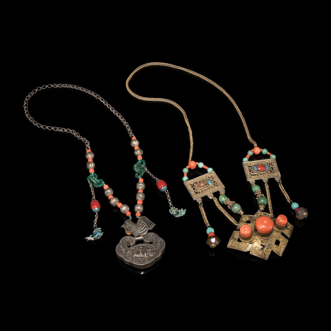 Two Chinese Silver and Coral Necklaces, 19th Century (1 of 3)