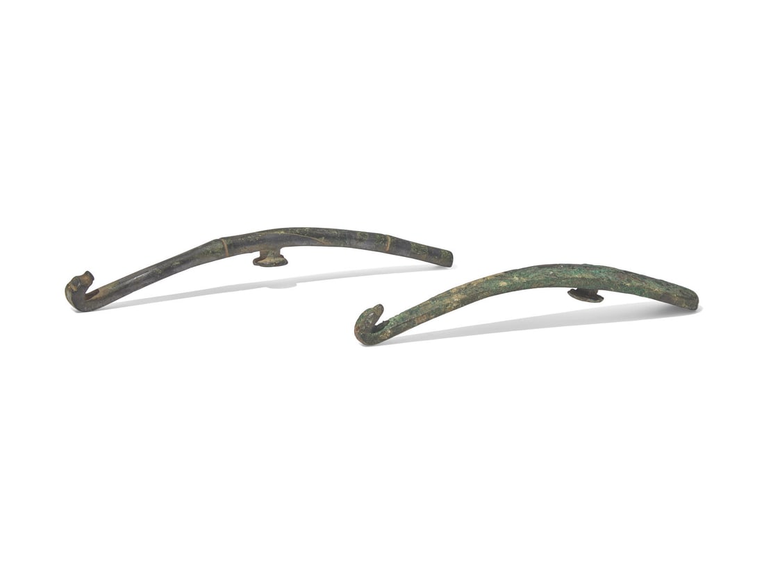 Two Chinese Inlaid Bronze Belt Hooks, Warring States To Han Dynasty 戰國-漢 (1 of 3)
