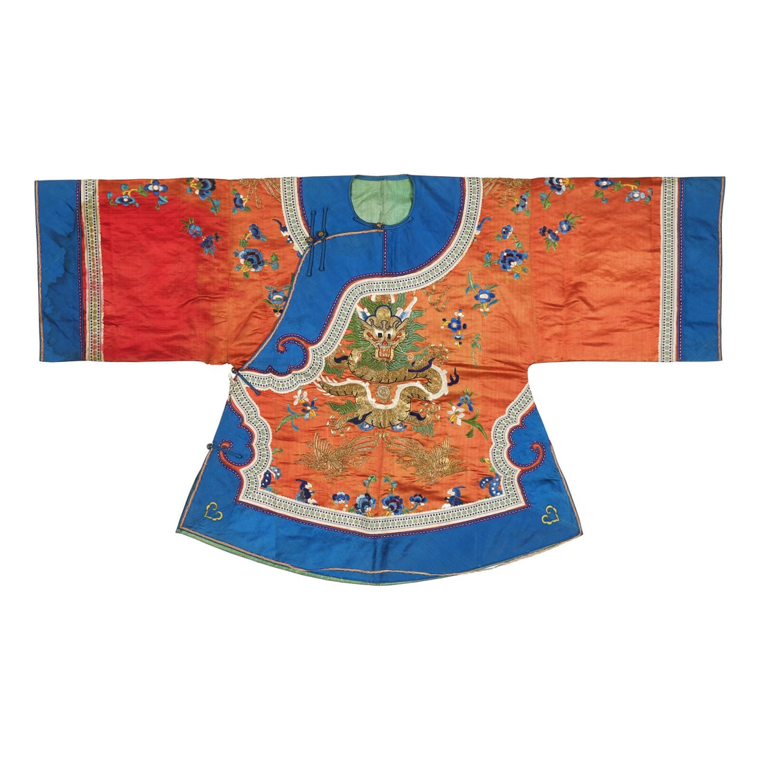 A Chinese Red Ground Silk 'Dragon' Lady's Jacket, Early 20th Century 清晚期 (1 of 2)