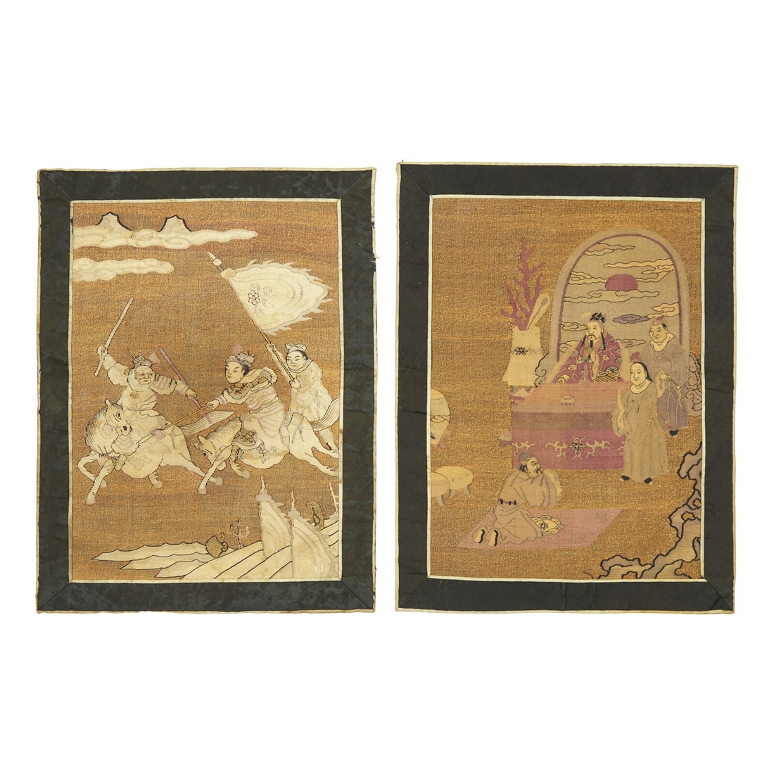 Two Chinese Kesi Panels, 19th Century 清晚期 緙絲人物: Two Chinese Kesi Panels, 19th Century 清晚期 緙絲人物圖兩幅 13 3/4 x 10 1/8 in., 35 x 25.7 cm. Property from the Collection of Esther Havila