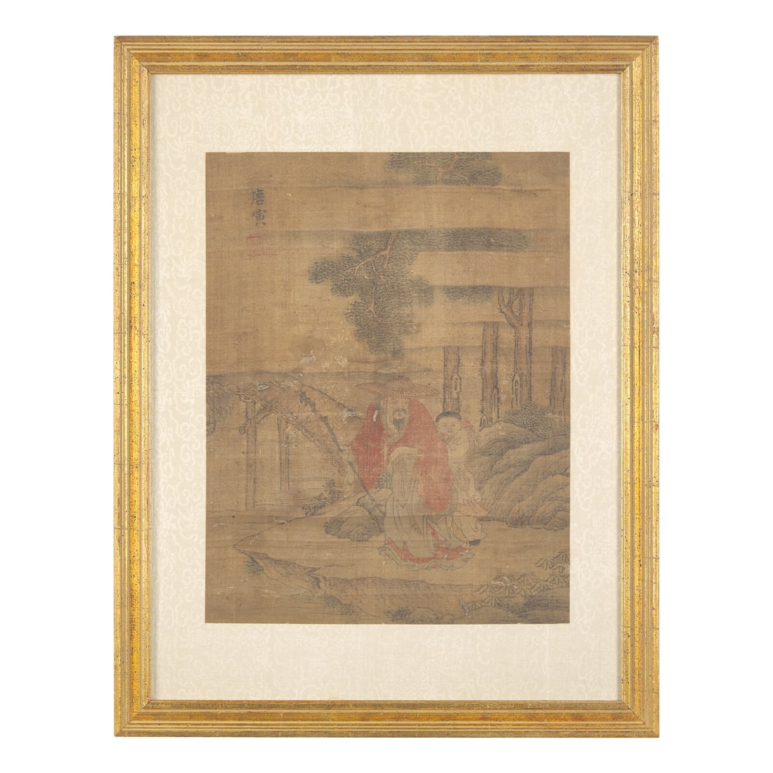 After Tang Yin (1470-1524) 唐寅（款）: After Tang Yin (1470-1524) 唐寅（款） 19th Century Elder and Attendant ink and color on silk, mounted, framed and glazed. signed Tang Ying, one artist's seal. 唐
