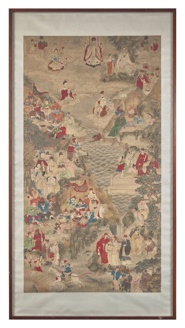 A Chinese 'Immortals' Painting, 19th Century 清 紙本設色神 (1 of 4)