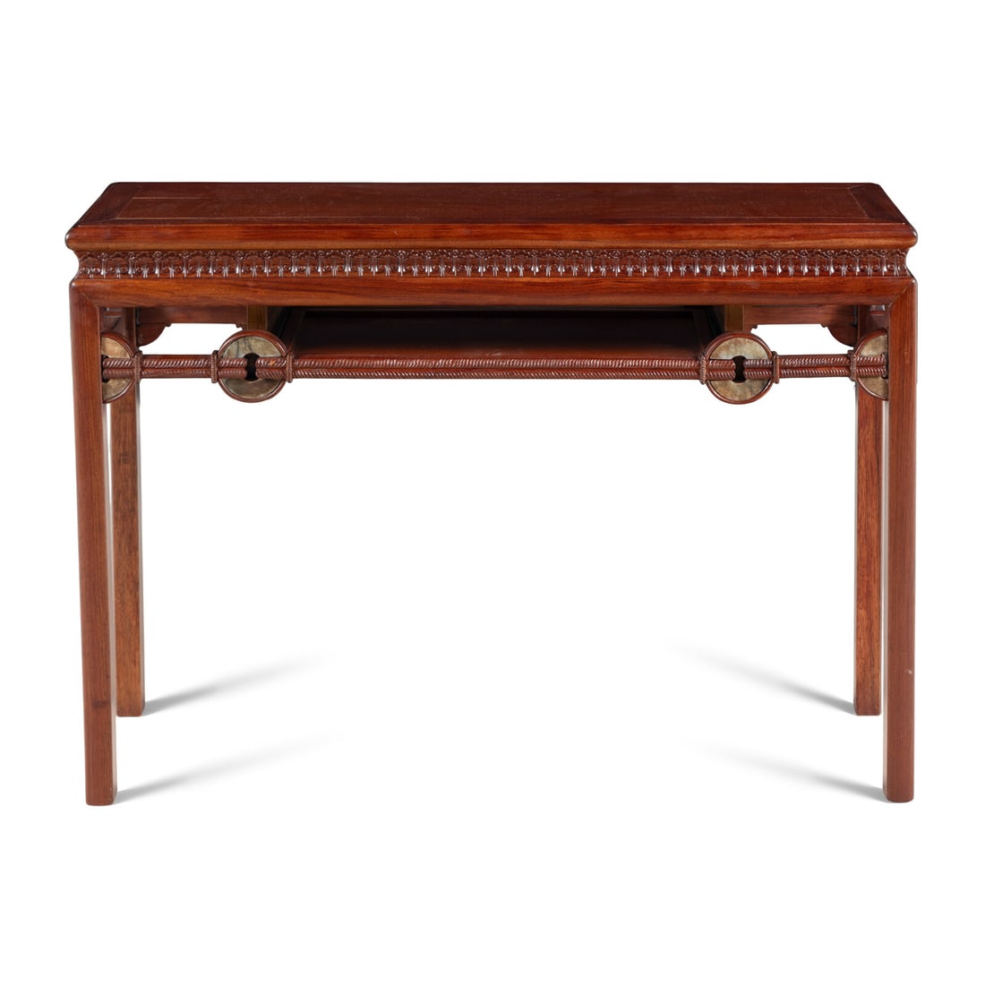 A Chinese Jade Bi Disc Inset Hardwood Altar Table, Tiao'an, 20th Century 近代 硬 (1 of 2)