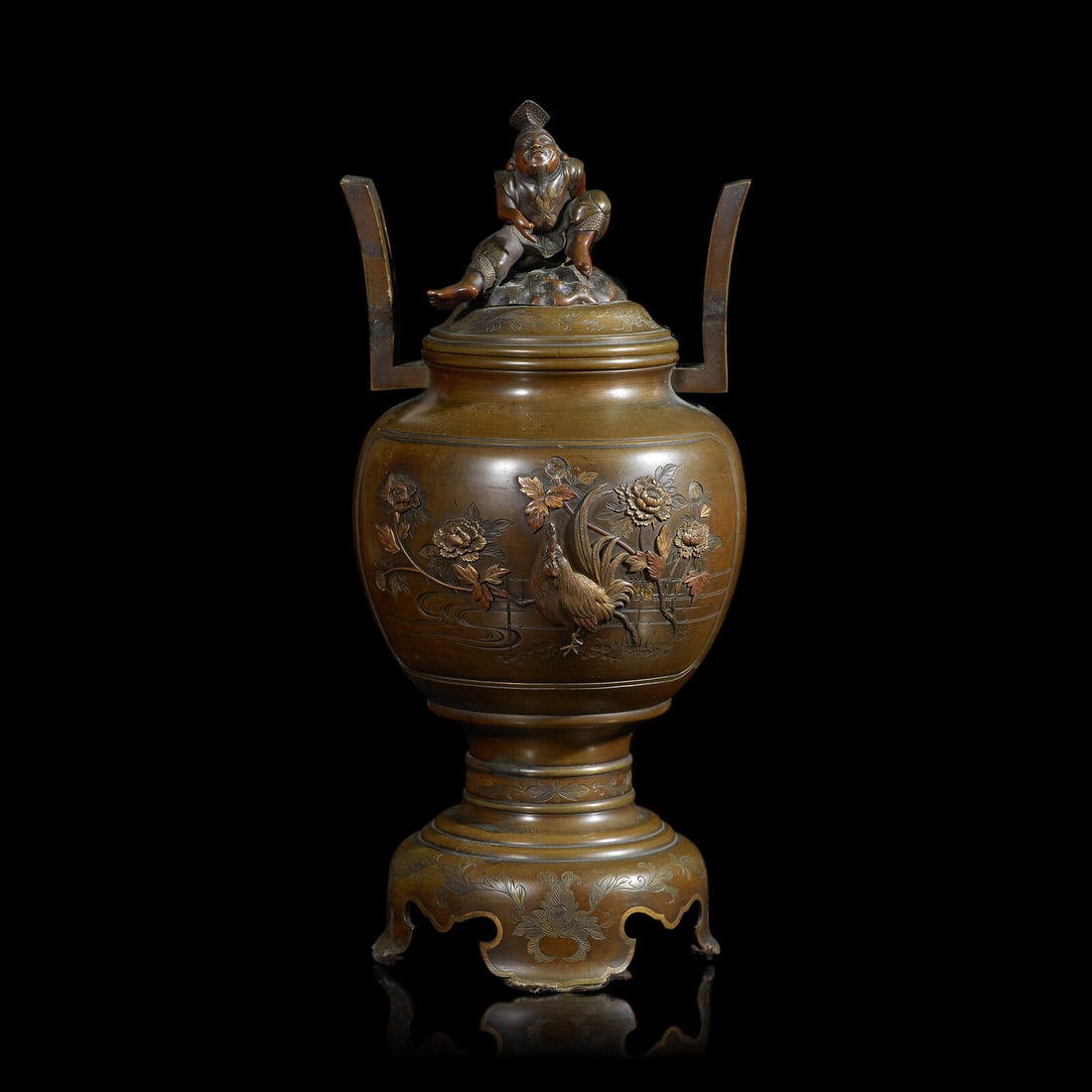 A Japanese Mixed-Metal 'Rooster' Censer, Late Meiji Period (1 of 4)