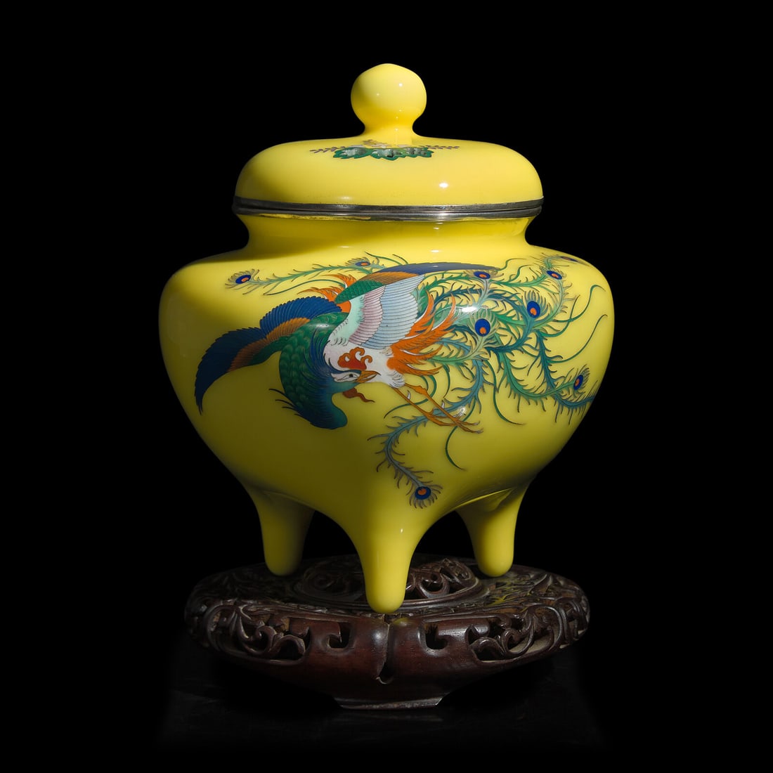 A Japanese Yellow Ground Cloisonné Covered Censer, 20th Century (1 of 4)